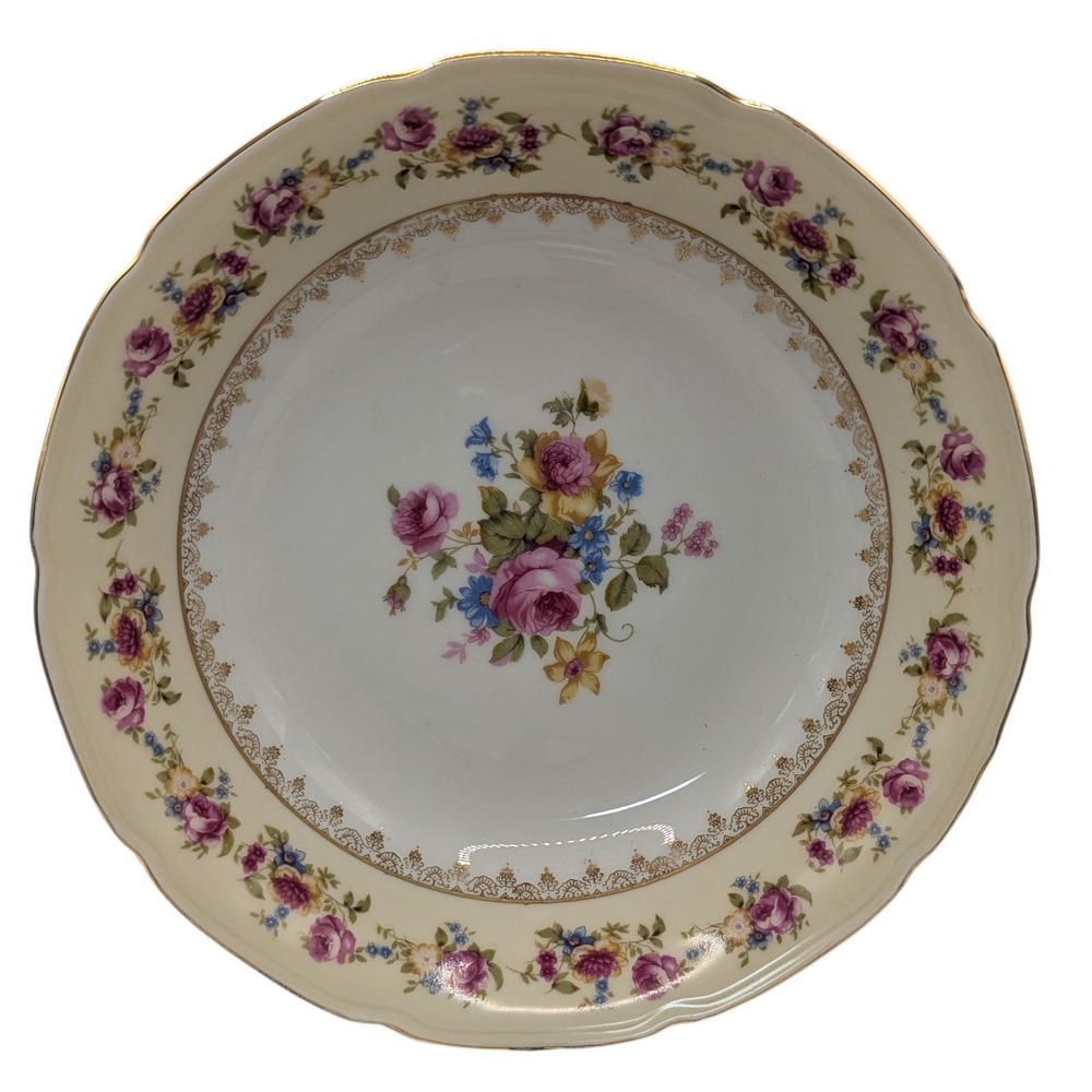 Vintage‎ Gold Castle Serving Bowl Round Hostess Garden Rose Gold Occupied Japan